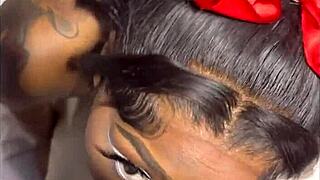 Big black cock stretches ebony pussy bent over doggystyle deep