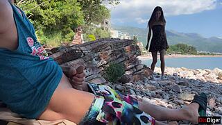 Girl on beach, you saw my huge cock flashing - suck it till I cum publicly?