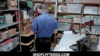 Ginger Teen Stripped and Fucked Hard by Guard After Shoplift