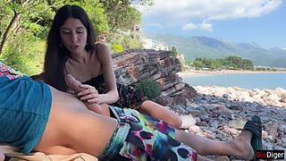 Girl on beach, you saw my huge cock flashing - suck it till I cum publicly?