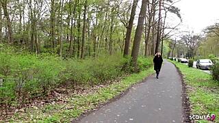 german curvy milf kathy with saggy tits deepthroats at street bus casting fuck