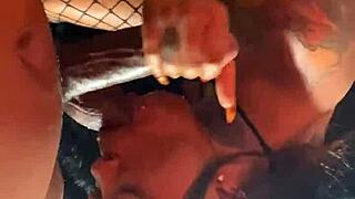 Sloppy Ebony Babes in Lace Fishnets Bent Over for Big Cock Creampie Compilations