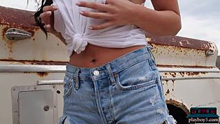 hey check petite portuguese milf carmen nikole's hot outdoor striptease 🔥👀