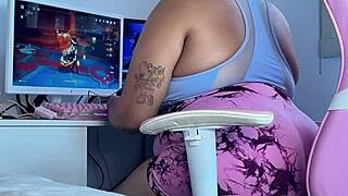 online gaming turns into a curvy latina's embarrassing fart fail in tight leggings