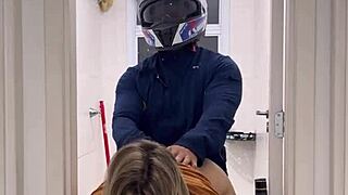 motoboy invades women's bathroom and fucks pissing woman hard till she cums on his monster cock