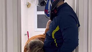 motoboy invades women's bathroom and fucks pissing woman hard till she cums on his monster cock