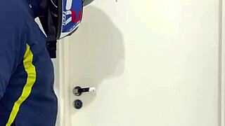 motoboy invades women's bathroom and fucks pissing woman hard till she cums on his monster cock
