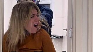 motoboy invades women's bathroom and fucks pissing woman hard till she cums on his monster cock