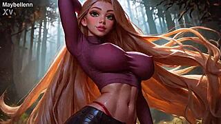 cute blonde anime girl bounces her huge tits and hard nipples in sexy outfit