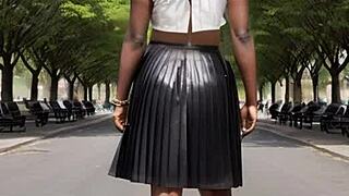 big ebony tits bounce wild outdoors in leather skirt sex frenzy!!