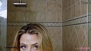 Drop dead gorgeous blonde takes a steamy shower interview on sofa