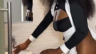 Ebon maid sneaks ride on boss cock bent over full vid