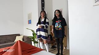 Sharing bed with Effy Cutie and Natasha Noel's huge goth tits turns wild