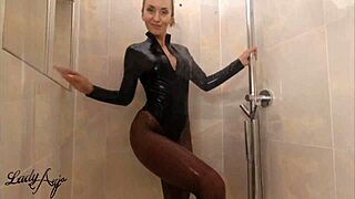 deine herrin teases latex shower nylon hose dripping wet?