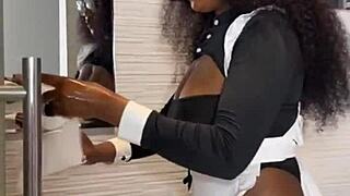 Ebon maid sneaks ride on boss cock bent over full vid