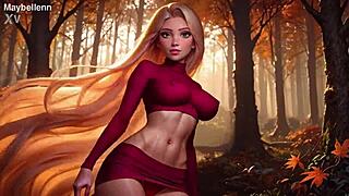 cute blonde anime girl bounces her huge tits and hard nipples in sexy outfit