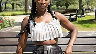 big ebony tits bounce wild outdoors in leather skirt sex frenzy!!