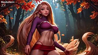 cute blonde anime girl bounces her huge tits and hard nipples in sexy outfit