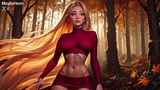 cute blonde anime girl bounces her huge tits and hard nipples in sexy outfit