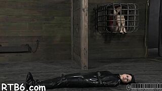 Watch her strip nude in tiny 18+ steel cage begging for bdsm domination 😈🔒