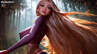 cute blonde anime girl bounces her huge tits and hard nipples in sexy outfit