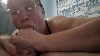 with new piercings she gives bbw head to big cock guy