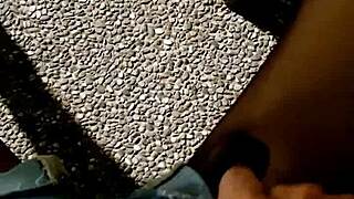 chinese ladyboy in stockings flashes legs outdoors then jerks to cumshot