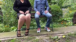 pervy stepmom gives stepson dirty flashing gifts outdoors 😏💦