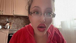 Kinky girl with glasses long nails teases huge fetish toy insertion