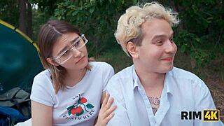 two shy russian teens rim asses outdoors then share cock cleanup