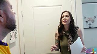 annoying neighbor brunette rides cock cowgirl while cheating on clueless husband nearby