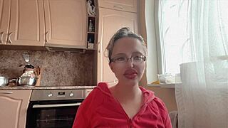 Kinky girl with glasses long nails teases huge fetish toy insertion