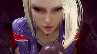 athletic babe blows big cock in hot fitness animation