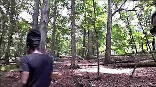 Southern babe licks ass and deepthroats in forest 😈💦