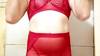 cdzinha in lingerie flashes her little cock in miniskirt panties so sexy