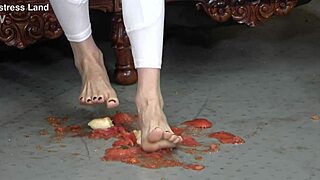 japanese mistress crushes food under feet makes slave lick every bit