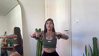 Inked Girl Builds Strength with Rubber Band Workout Warm-Up in SFW Yoga Fitness