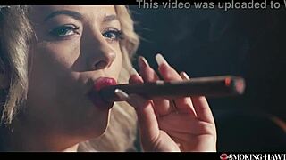 horny milf smokes cigar while masturbating huge tits and sucking cock