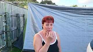 filthy pierced tattooed kiwi milf squats pissing publicly at crowded campground