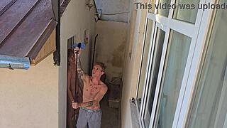 backstage i catch dude with monster cock jerking off then deepthroat his dick and take anal