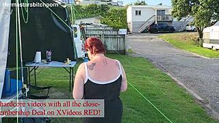 filthy pierced tattooed kiwi milf squats pissing publicly at crowded campground