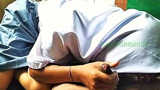 Arab teen girlfriend learns deep blowjob skills outdoors with boyfriend close-up?