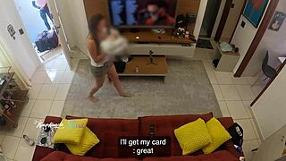 oh man hot wife thay ksada lets delivery guy suck her big natural tits on sofa after he recognizes her pov cuckold tease