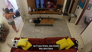 oh man hot wife thay ksada lets delivery guy suck her big natural tits on sofa after he recognizes her pov cuckold tease