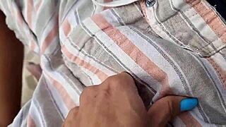 A fit brunette meets tinder guy for beach dogging session.