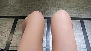 long legged shemale ting xuan strokes her cock outdoors in hotel public zone