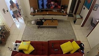 oh man hot wife thay ksada lets delivery guy suck her big natural tits on sofa after he recognizes her pov cuckold tease