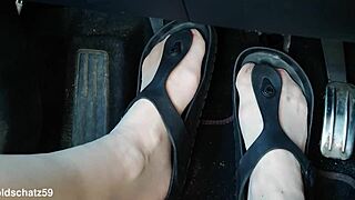 bold pumping action in birkenstocks with nylon feet fetish