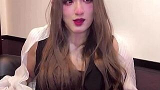 Japanese crossdresser with big chest streams solo performance