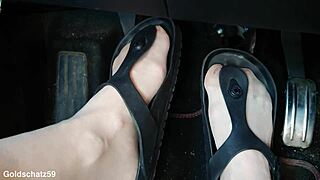 bold pumping action in birkenstocks with nylon feet fetish